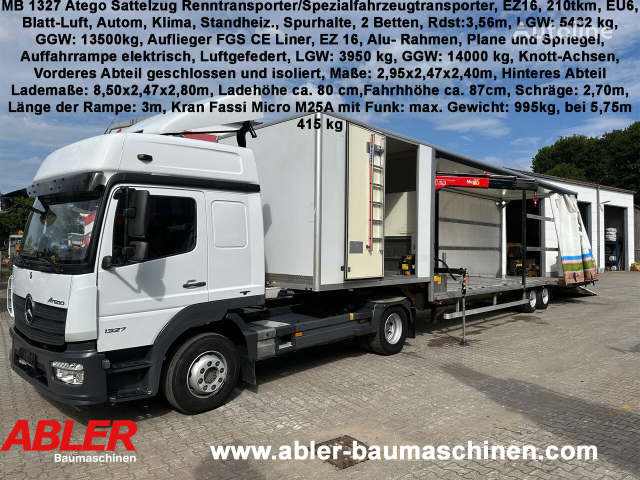 Mercedes-Benz 1327 Atego Renntransporter Spezialfahrzeugtransporter geschlosse truck tractor + car transporter semi-trailer