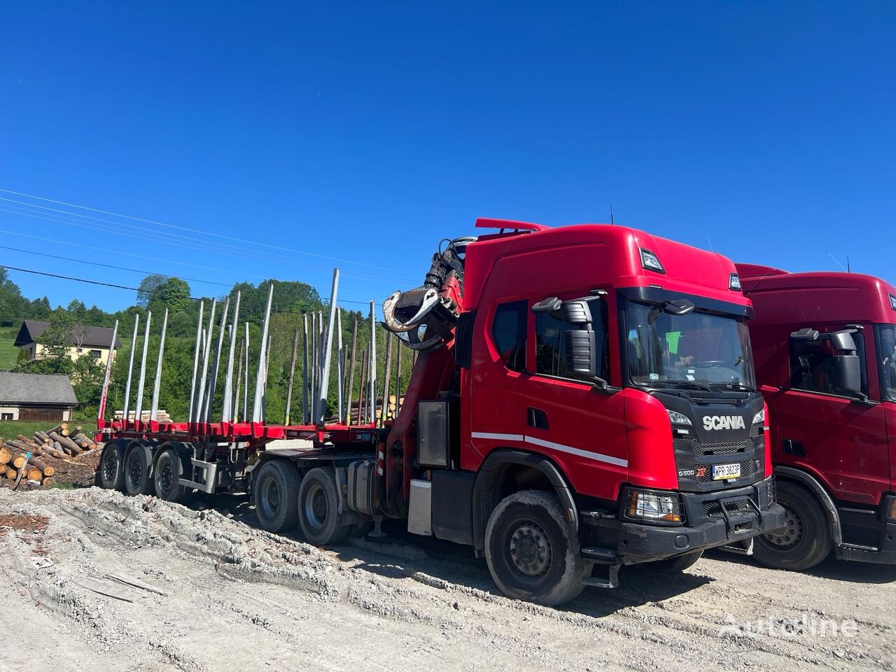 камион влекач Scania G500 XT + полуприколка за превоз на дрва