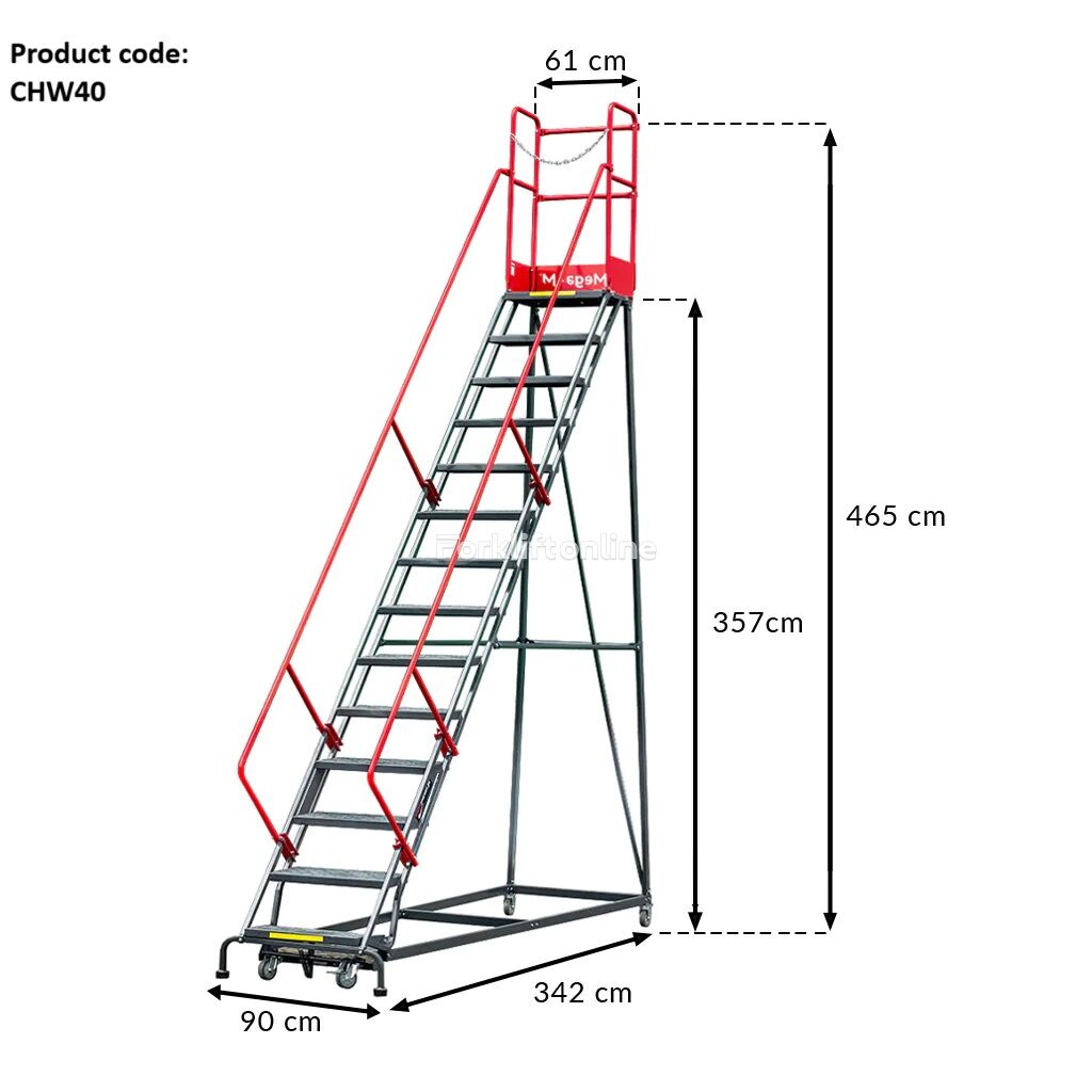 新しいMega-M Drabina magazynowa przejezdna – pomostowa 14-sto stopniowa. 倉庫内はしご