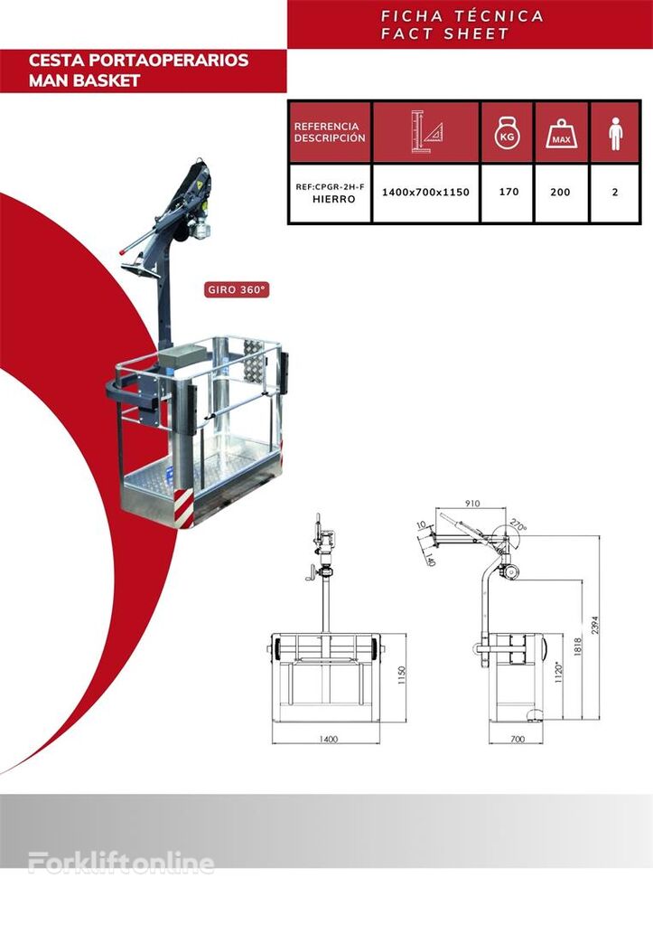 Cesta portaoperarios de hierro giratoria regulable CPGR-2H-F work platform