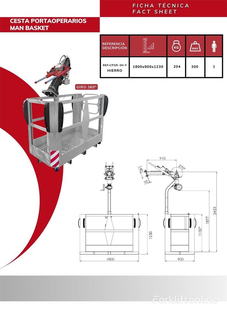 plataforma de trabalho Cesta portaoperarios de hierro giratoria CPGR-3H-F